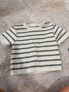 Striped Boxy Crop Top - Cream & Gray